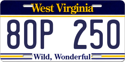 WV license plate 8OP250