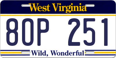 WV license plate 8OP251