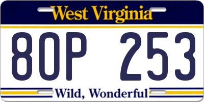 WV license plate 8OP253