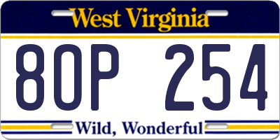 WV license plate 8OP254