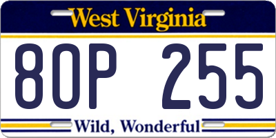 WV license plate 8OP255