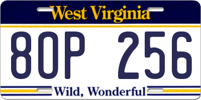 WV license plate 8OP256
