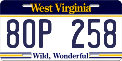 WV license plate 8OP258