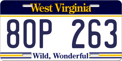 WV license plate 8OP263