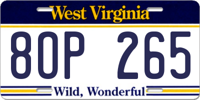 WV license plate 8OP265
