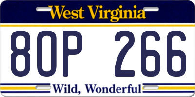 WV license plate 8OP266