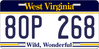 WV license plate 8OP268