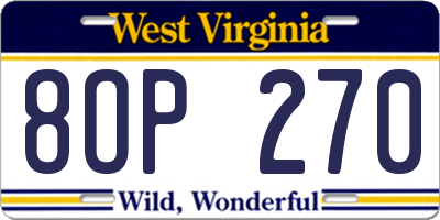 WV license plate 8OP270