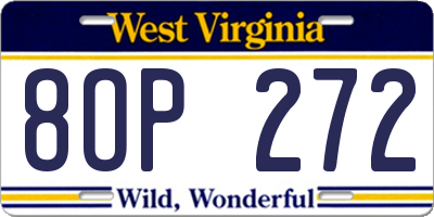 WV license plate 8OP272