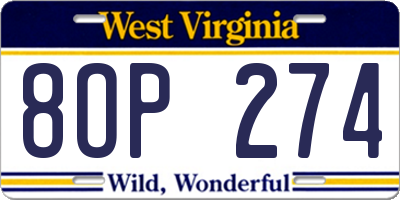 WV license plate 8OP274