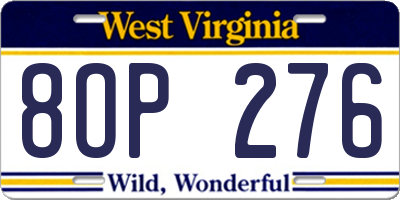 WV license plate 8OP276