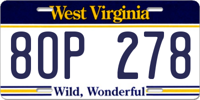 WV license plate 8OP278