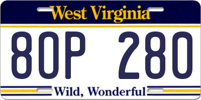 WV license plate 8OP280