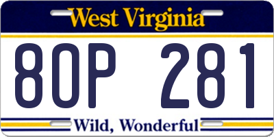 WV license plate 8OP281
