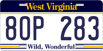 WV license plate 8OP283