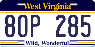 WV license plate 8OP285