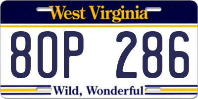 WV license plate 8OP286