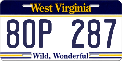 WV license plate 8OP287