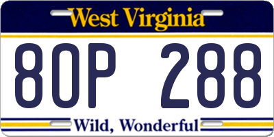 WV license plate 8OP288