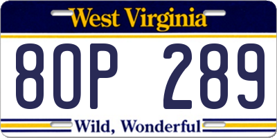 WV license plate 8OP289