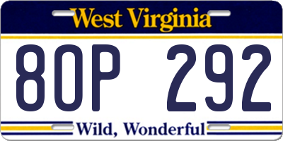 WV license plate 8OP292