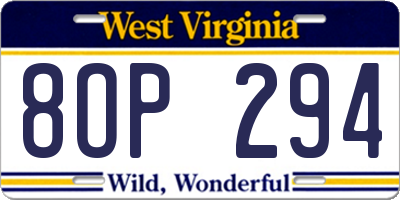 WV license plate 8OP294