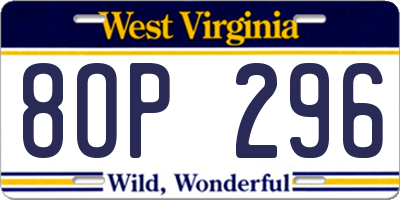 WV license plate 8OP296