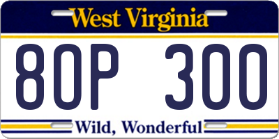 WV license plate 8OP300