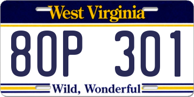 WV license plate 8OP301