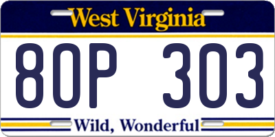 WV license plate 8OP303