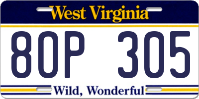 WV license plate 8OP305