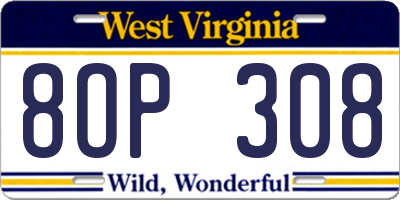 WV license plate 8OP308