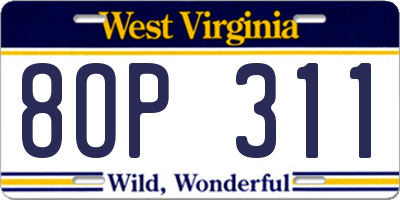 WV license plate 8OP311