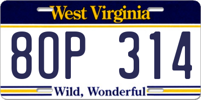 WV license plate 8OP314