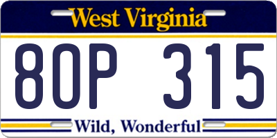 WV license plate 8OP315