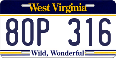 WV license plate 8OP316