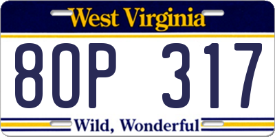 WV license plate 8OP317