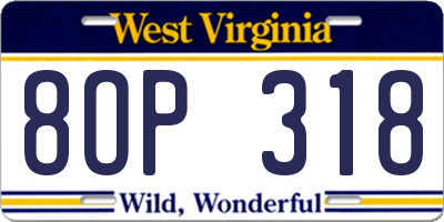 WV license plate 8OP318
