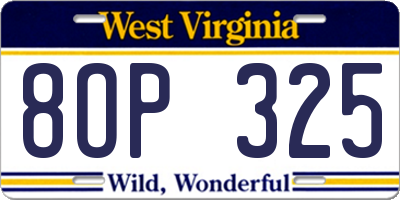 WV license plate 8OP325