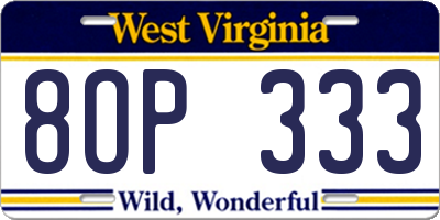 WV license plate 8OP333