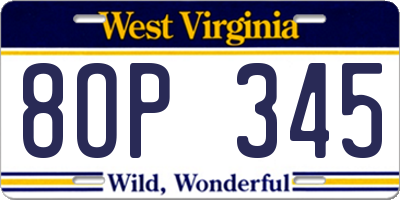 WV license plate 8OP345