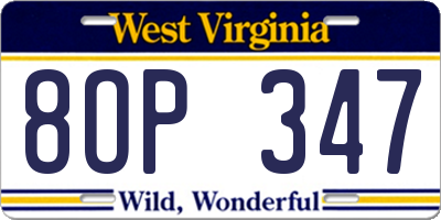 WV license plate 8OP347