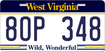 WV license plate 8OP348