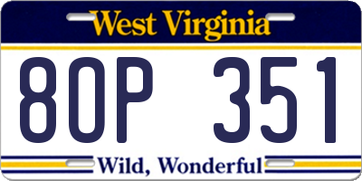 WV license plate 8OP351