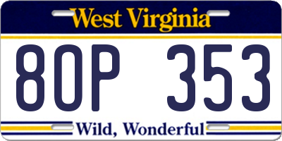 WV license plate 8OP353