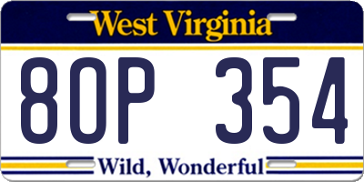 WV license plate 8OP354
