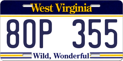 WV license plate 8OP355