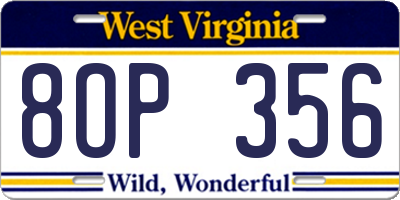 WV license plate 8OP356