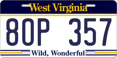 WV license plate 8OP357