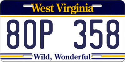 WV license plate 8OP358